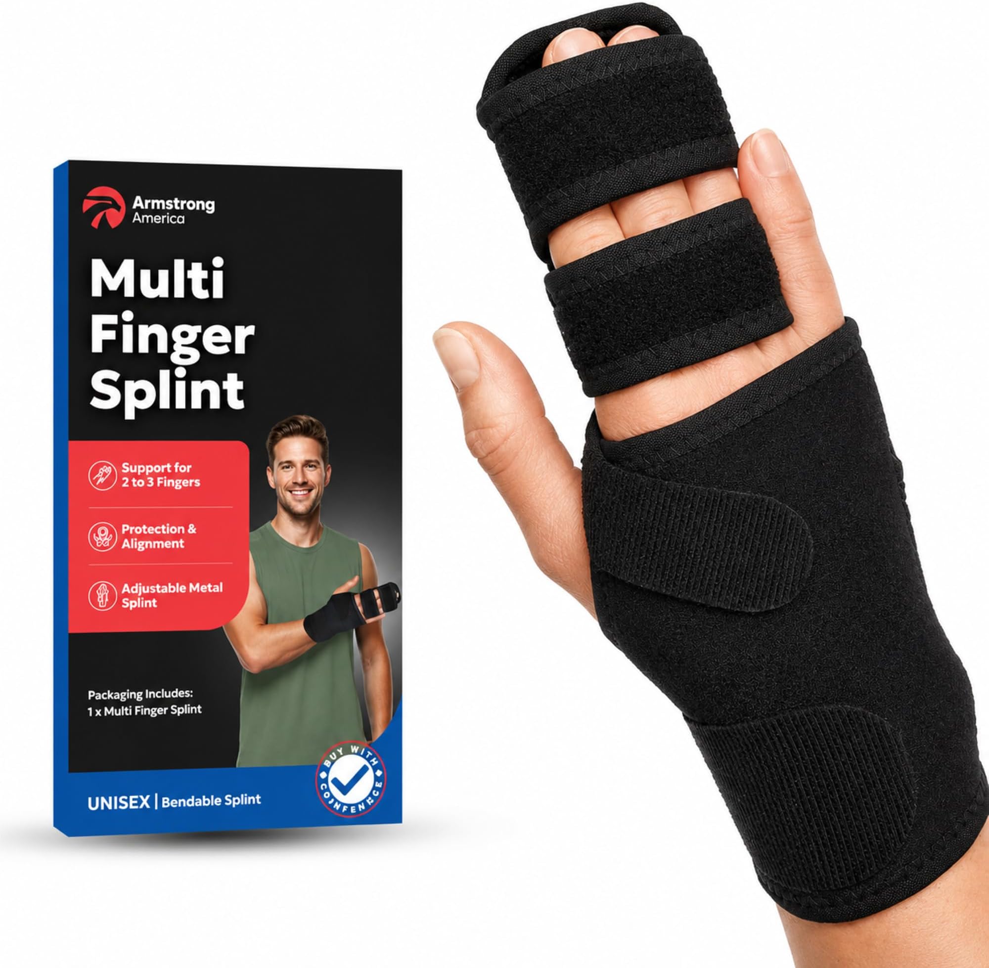 Trigger Finger Splint Finger Brace | Middle Finger Splint | Splint For Fractures, Broken Ring Finger, Arthritis, Tendonitis | Mallet Finger Splint Straightener Immobilizer | (RIGHT LARGE/XL)