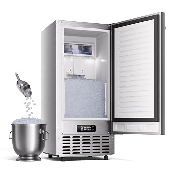 ecozy Undercounter Nugget Ice Maker, 66 Lbs/Day, Soft Pebble Chewable Ice | Bulit-in & Freestanding, Horizontal Handle, Reversible Door, Self-Cleaning & 24H Timer - Stainless Steel