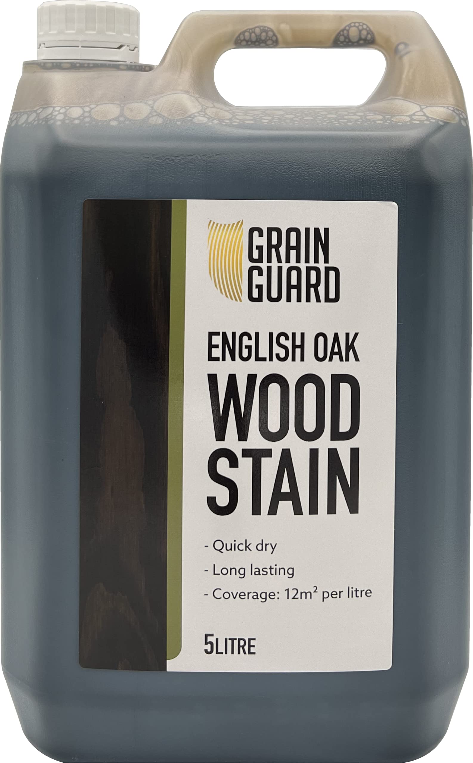 GRAIN GUARD Wood Stain | English Oak | Water Based & Low Odour | Easy Application | Quick Drying | 5 Litre