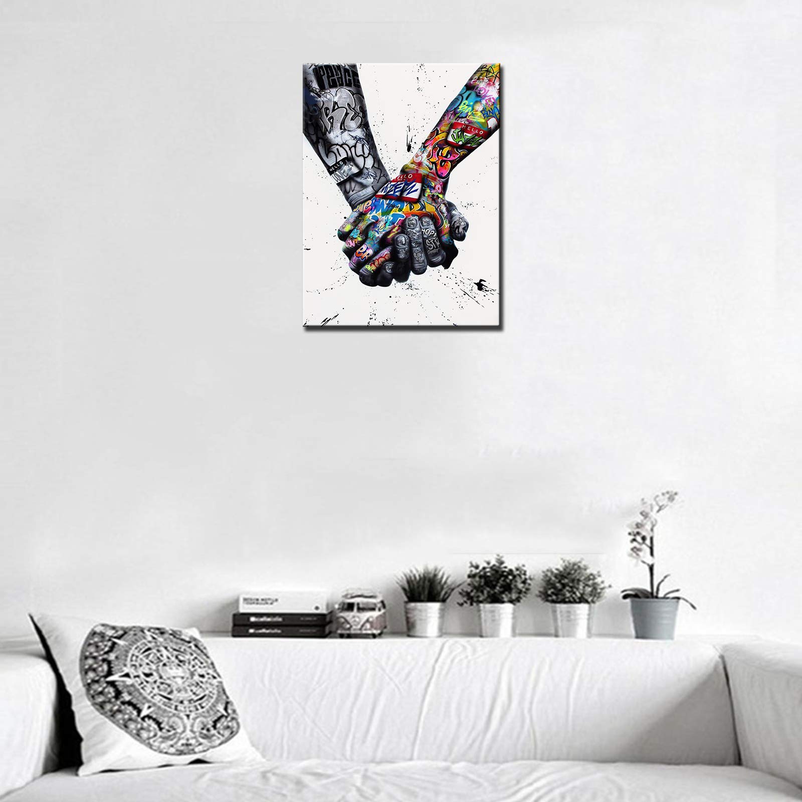 Banksy Street Art Graffiti Holding Hands Pictures Couple Paintings Romantic Artwork for Living Room Gift 1 Pieces Canvas Wall Art Nordic Home Decor Framed Ready to Hang Poster and Prints (12''Wx16''H) - Image 3