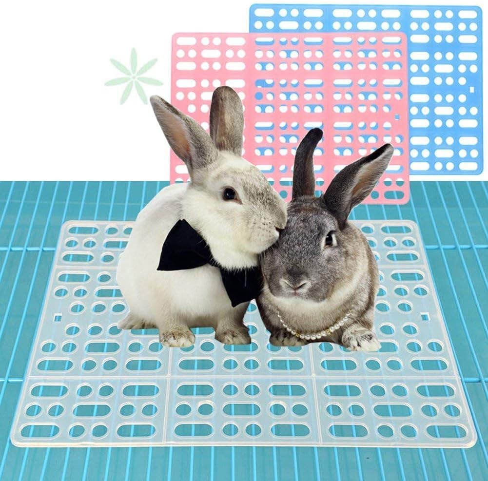 RUBYHOME 4 Pcs Rabbit Feet Pad Plastic Bunny Cage Floor Mat Foot Resting Hole Leak Water Nest Mat for Pet Small Animal Hamster Rat Chinchilla Guinea Pig Cats Dogs (Blue)