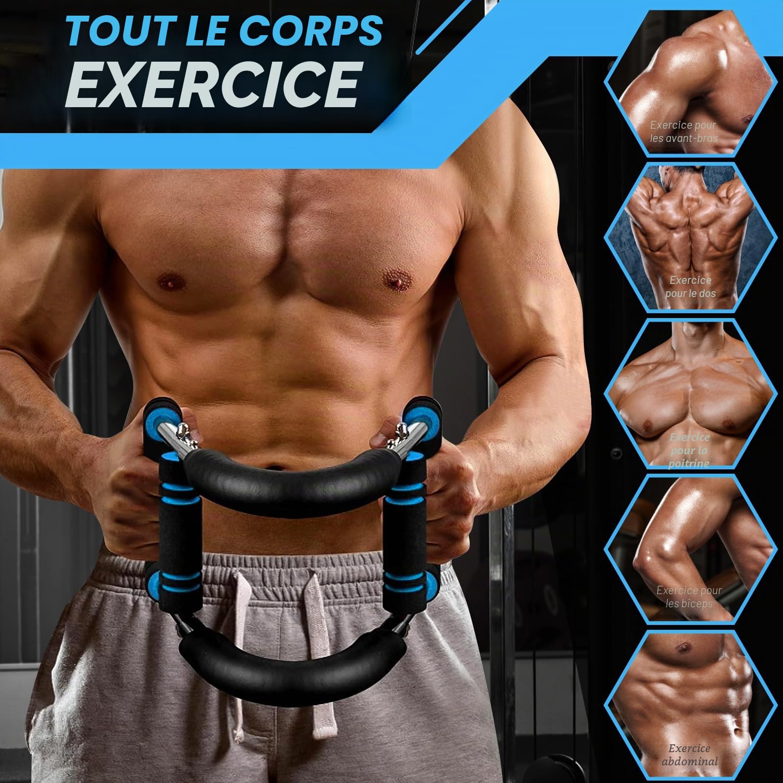 Musculation Bras Torsadés Réglable 66 à 110 lbs, Pectoraux Musculation Détachable, Musculation Avant Bras,Extenseur de Poitrine pour Lexercice des Epaules, Bras et Poitrine