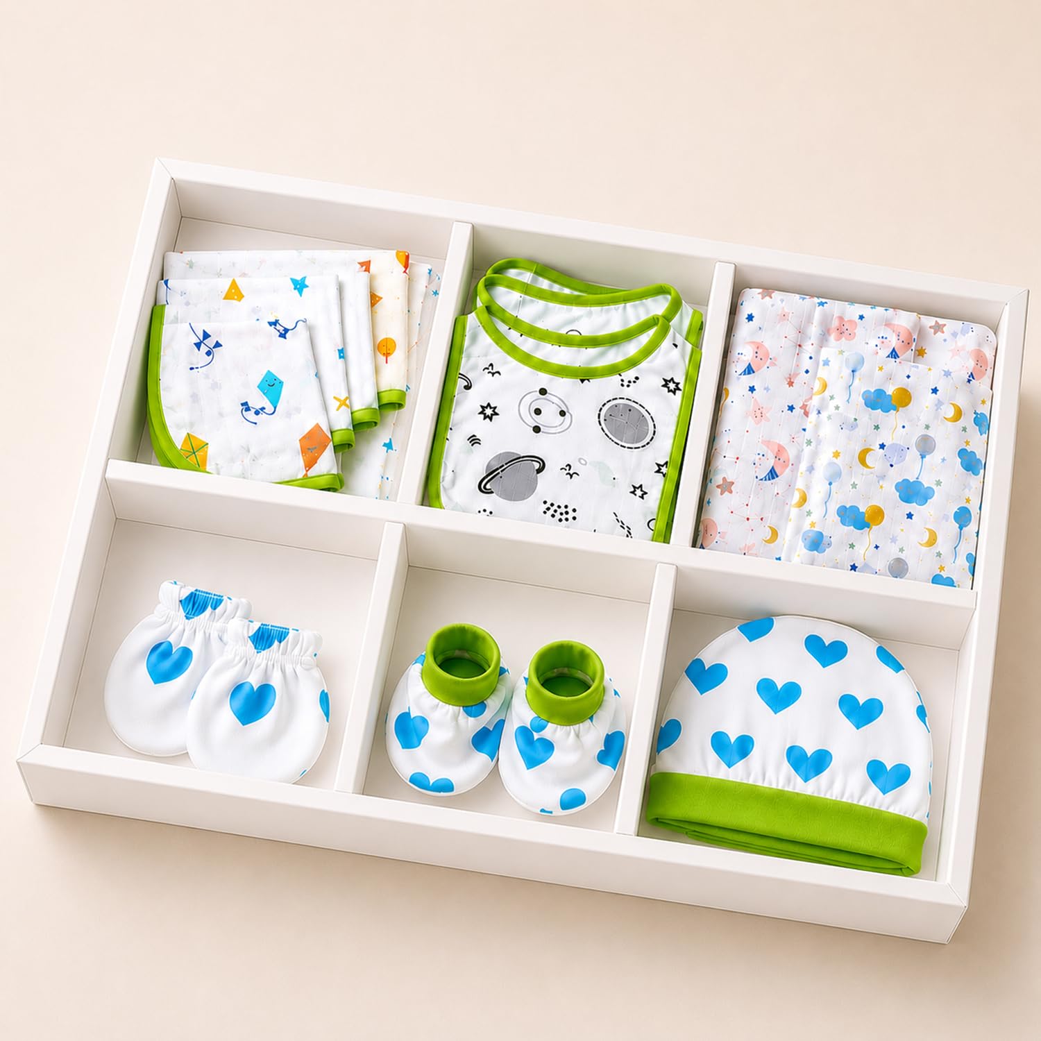 Amazon Brand - Supples Newborn Baby Gift Set (13 Pieces), Infant Clothing Essentials Kit for 0–3 Months with Swaddles, Bibs, Cap, Mittens & More Multicolor 1-image-28