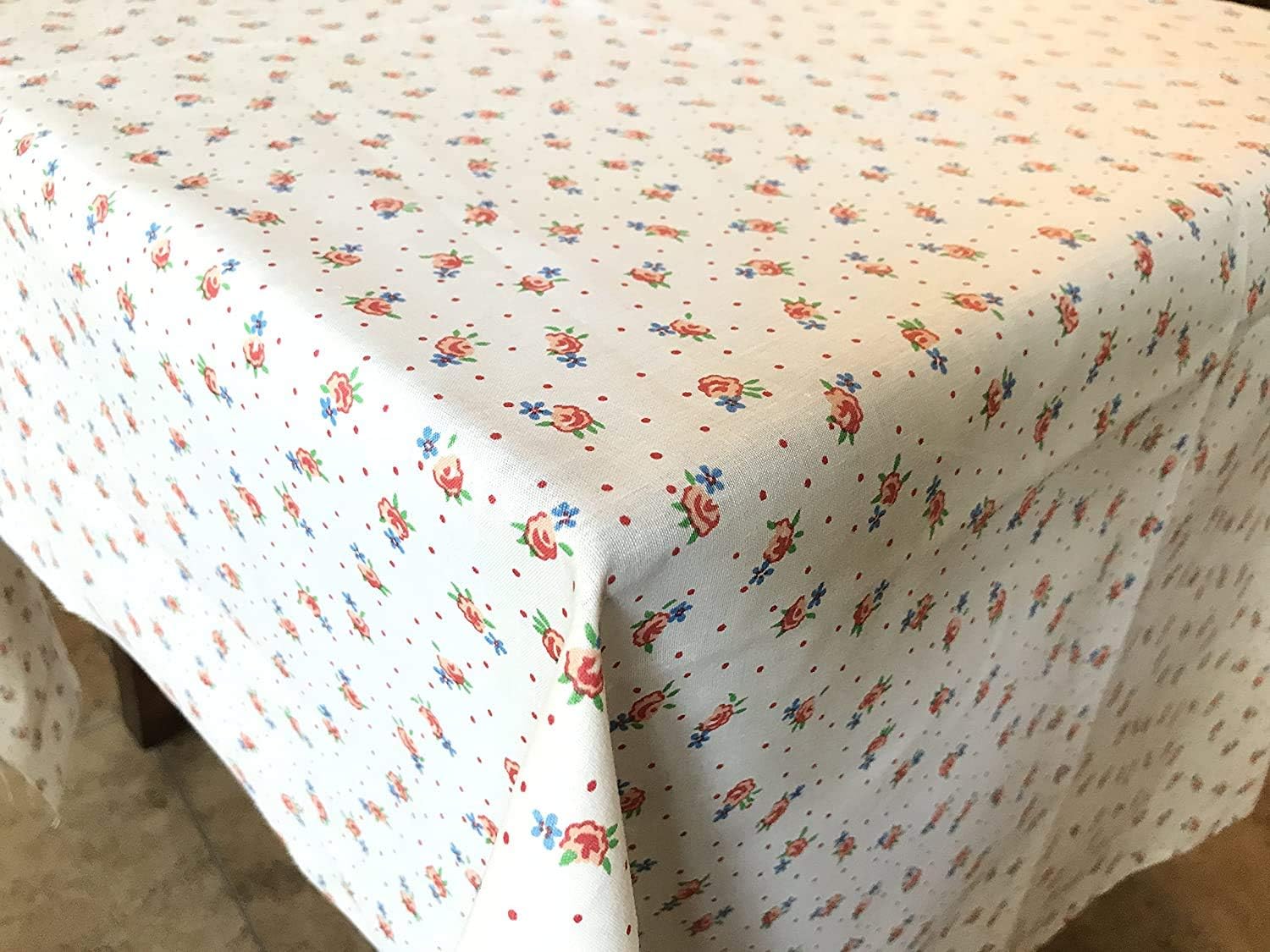Zen Creative Designs Flowers and Dots Cotton Rectangle Tablecloth and Overlay Perfect for Baby Showers/Kids Birthday/Outdoor Picnics/Party Decor Blue (58"x132")