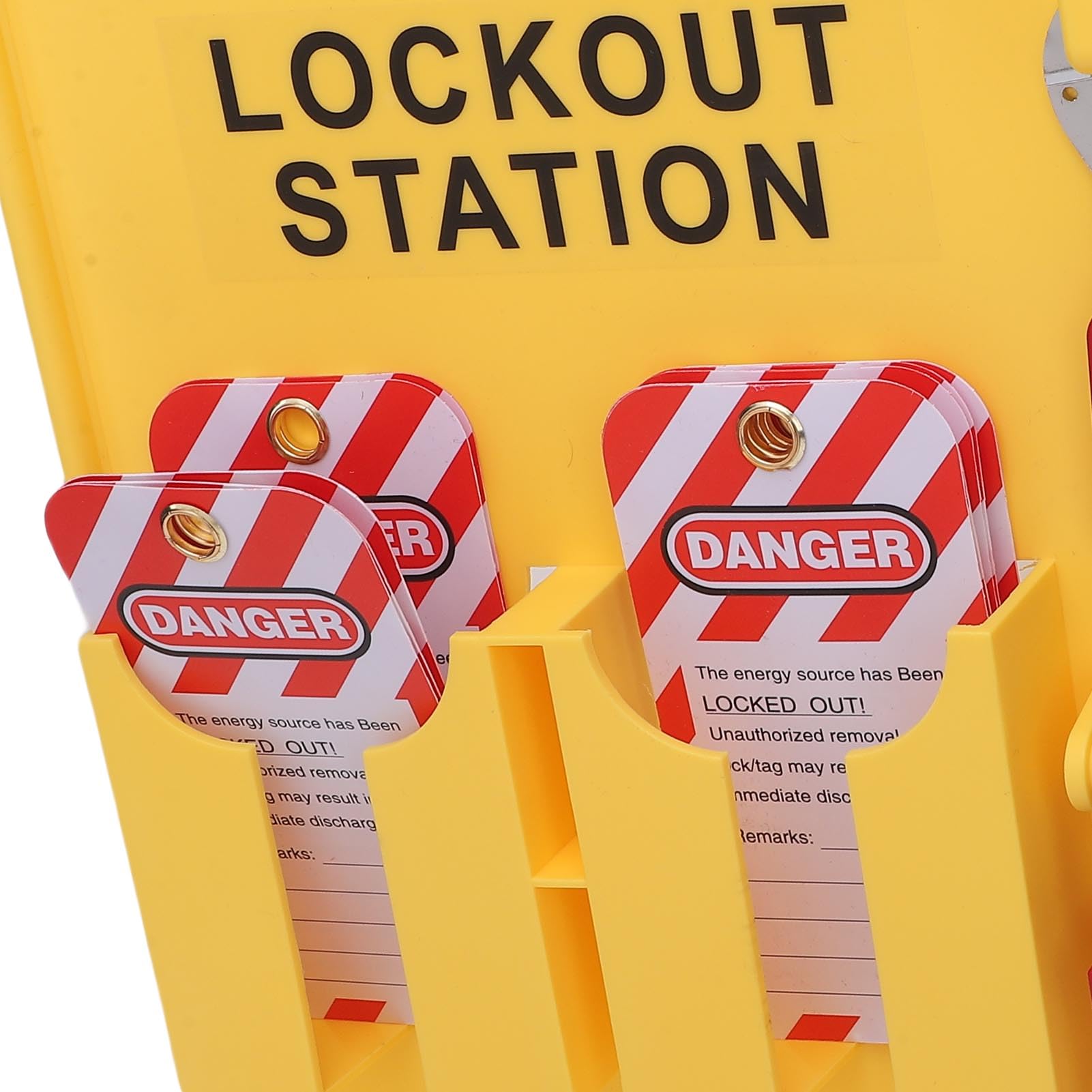 Kit de Estación de Bloqueo y Etiquetado, Tablero de Seguridad Duradero Amarillo para Mantenimiento Industrial con 7 Candados, 10 Etiquetas, 2 Cerrojos