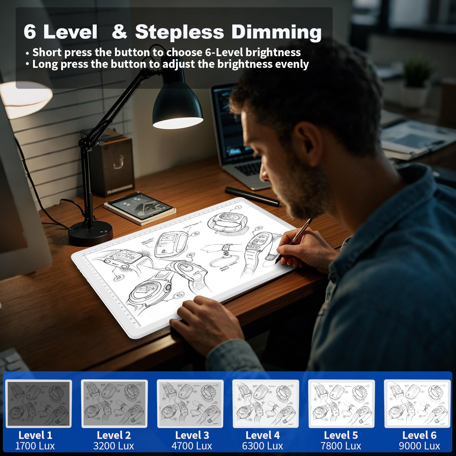 Elice Wiederaufladbares A4-Lichtpad für Diamantmalerei, magnetische LED-Lichttafel mit physischer Taste, superhelles Diamantkunst-Lichtpad, ultradünne Leuchtbox zum Nachzeichnen, Jäten von Vinyl,