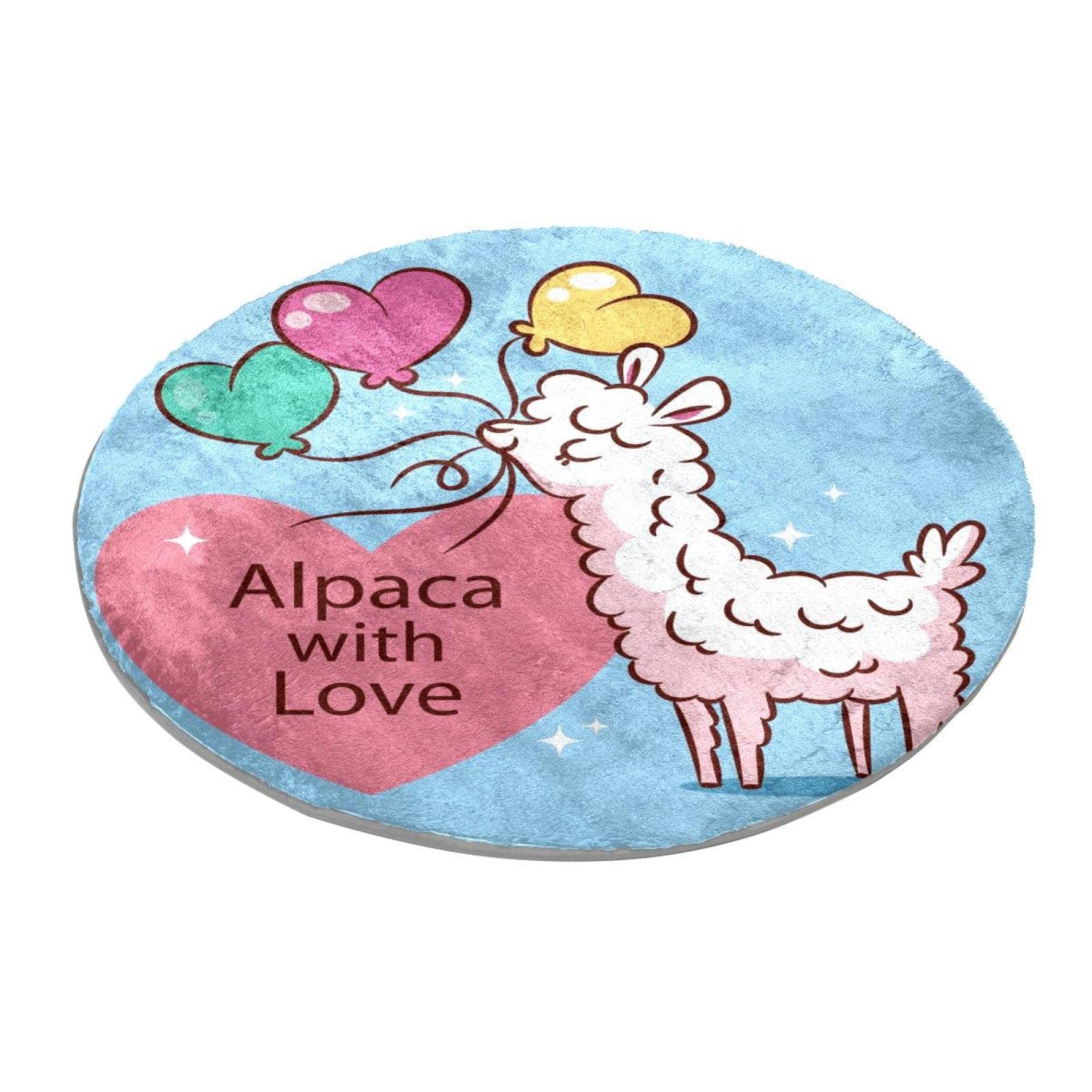Tapis de chambre alpaga bleu rond lavable et confortable pour enfant