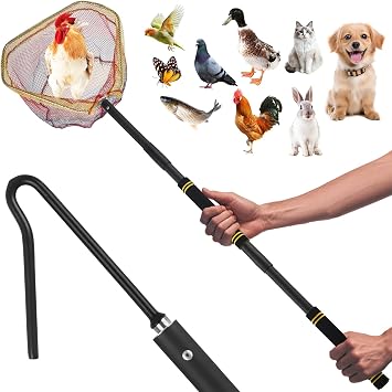 Chicken Catcher Net,30 to 75in Chicken Catcher Leg Hook Extra Long Handle Animal Catcher Pole Heavy Duty with Frosted Tube Extension Pole Poultry Hook Fowl Catcher Black, 75in