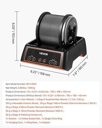 Miniatura 7 de VEVOR Pulidor de Rocas, máquina pulidora de rocas de 1 libra, kit de pulir rocas con ajuste de 4 velocidades, temporizador de 1 a 9 días, kit de