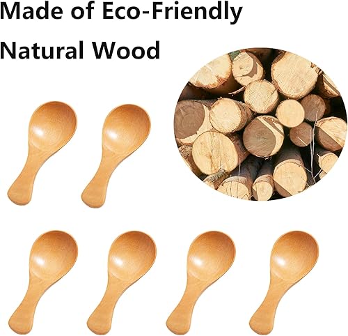 Miniatura 3 de Asanta - 6 mini cucharas de madera, cucharas pequeñas de 3.2 pulgadas para tarros de especias, cuchara pequeña de madera para condimentos para sal,