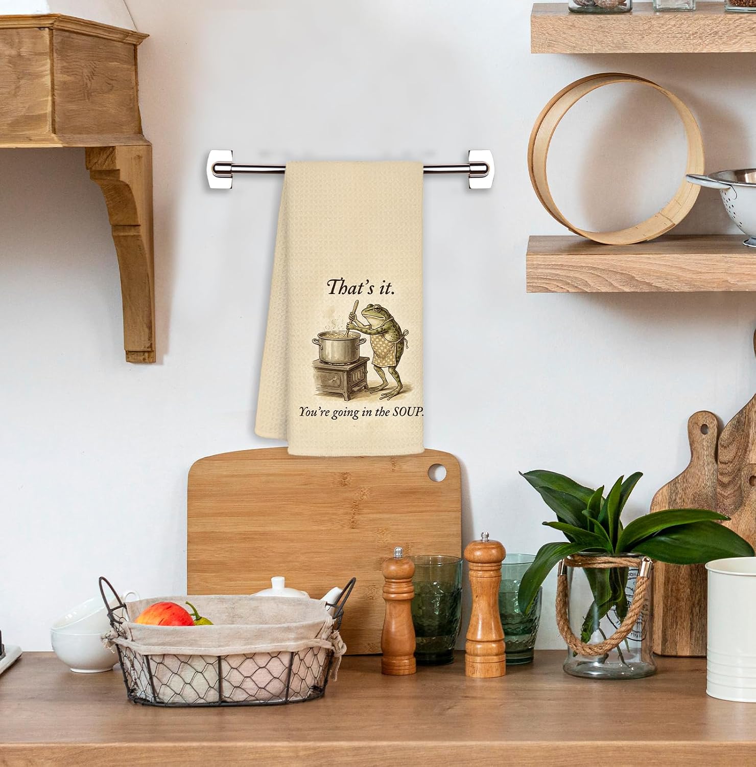 Vintage Funny Frog Meme Kitchen Dish Towels 16x24 inch, Frog Lover Gifts, You're Going in The Soup Sarcastic Humor Decorative Hand Tea Towels for Kitchen Decor