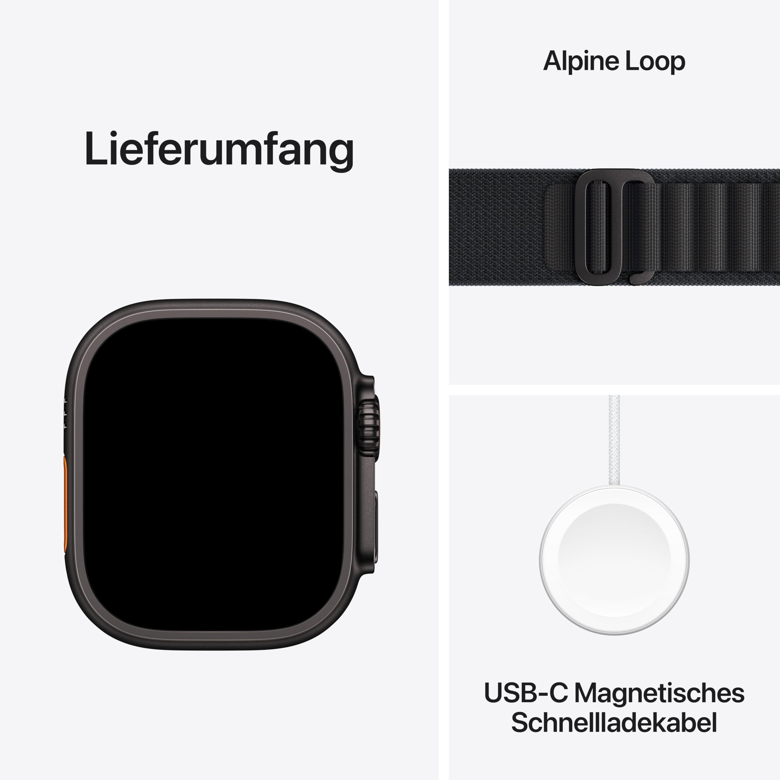 Apple Watch Ultra 3 GPS + Cellular 49 mm Premium Smartwatch für Lauftraining und Kombinationssport mit robustem Titangehäuse in Schwarz und Alpine Loop in Schwarz (Medium)