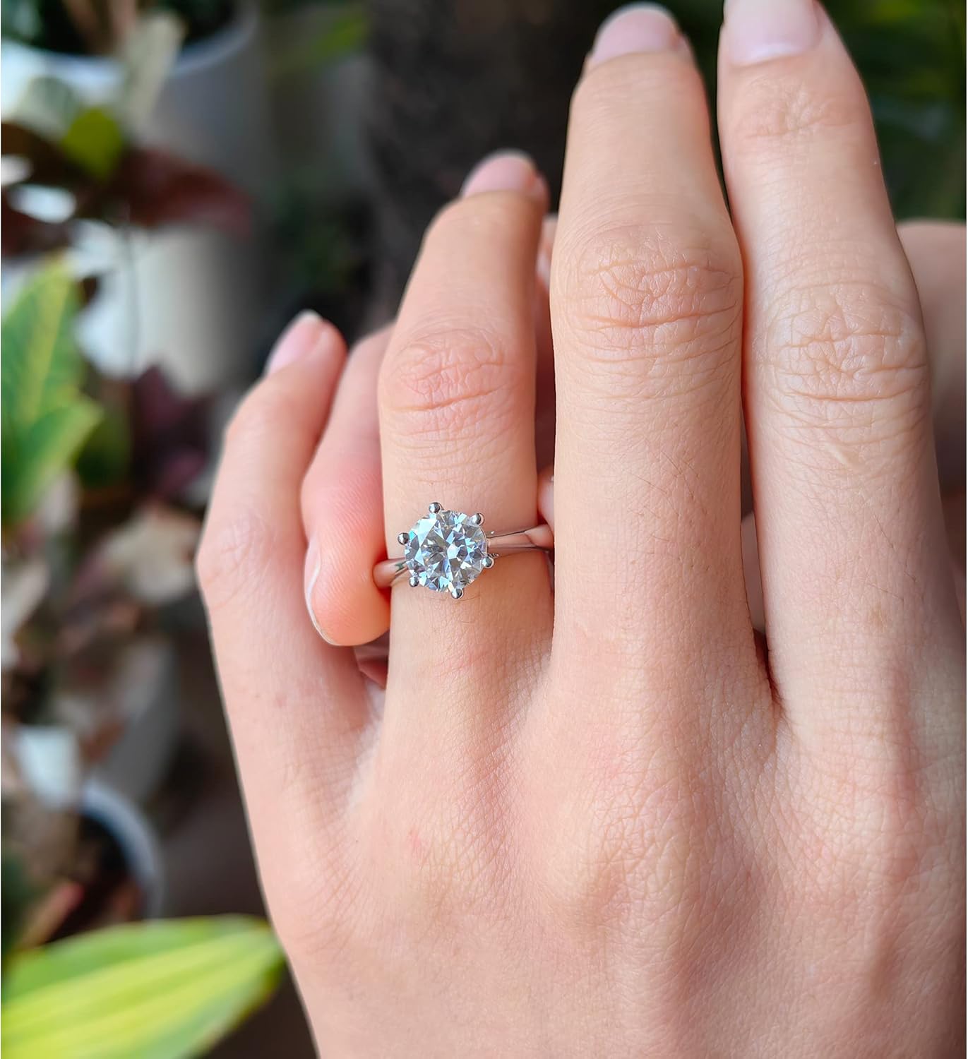 DovEggs Moissanite Engagement Ring for Women 1-3 Carat Brilliant Round F-G-H Color Heart Arrows Cut Moissanite Lab Created Diamond Solitaire Wedding Rings Sterling Silver with 18K White Gold Plated