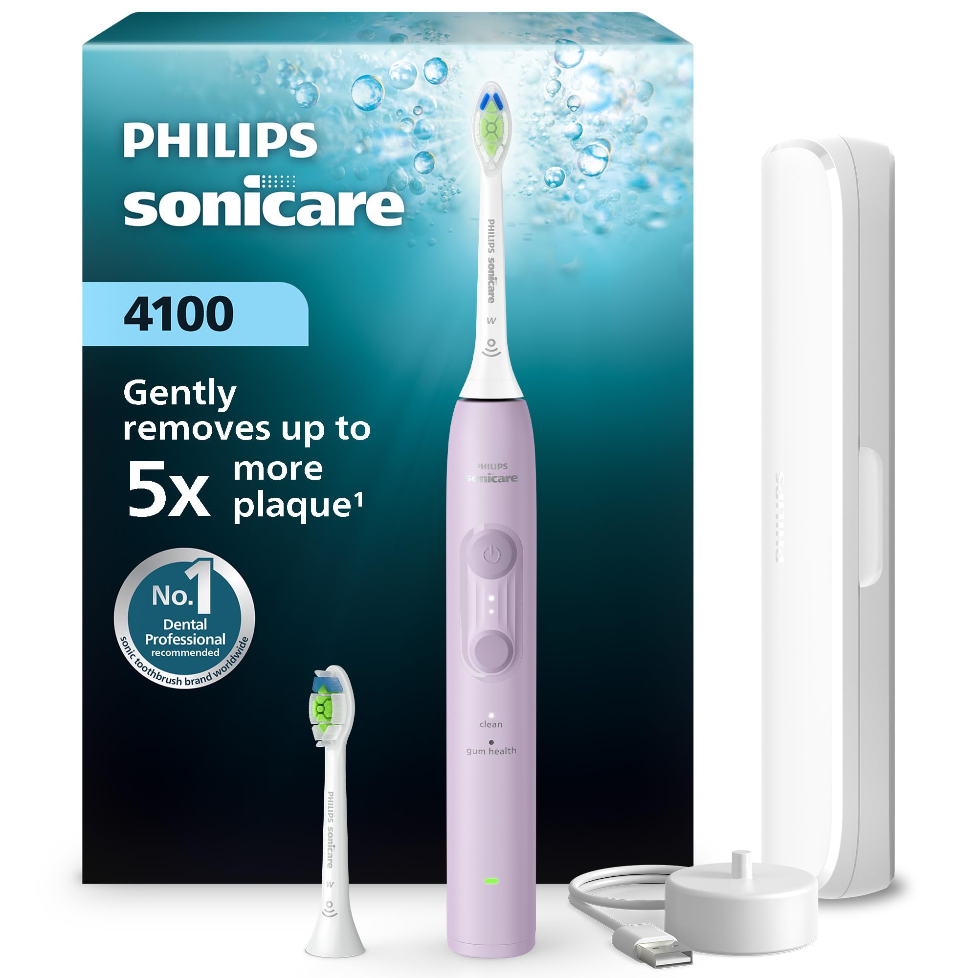 Philips Sonicare 4100 Series Electric Toothbrush - Sonic Toothbrush with Pressure Sensor, 4 Brushing Settings, EasyStart Feature, SmarTimer, 21-Day Runtime, Lush Lilac, Model HX4042/47, [New]