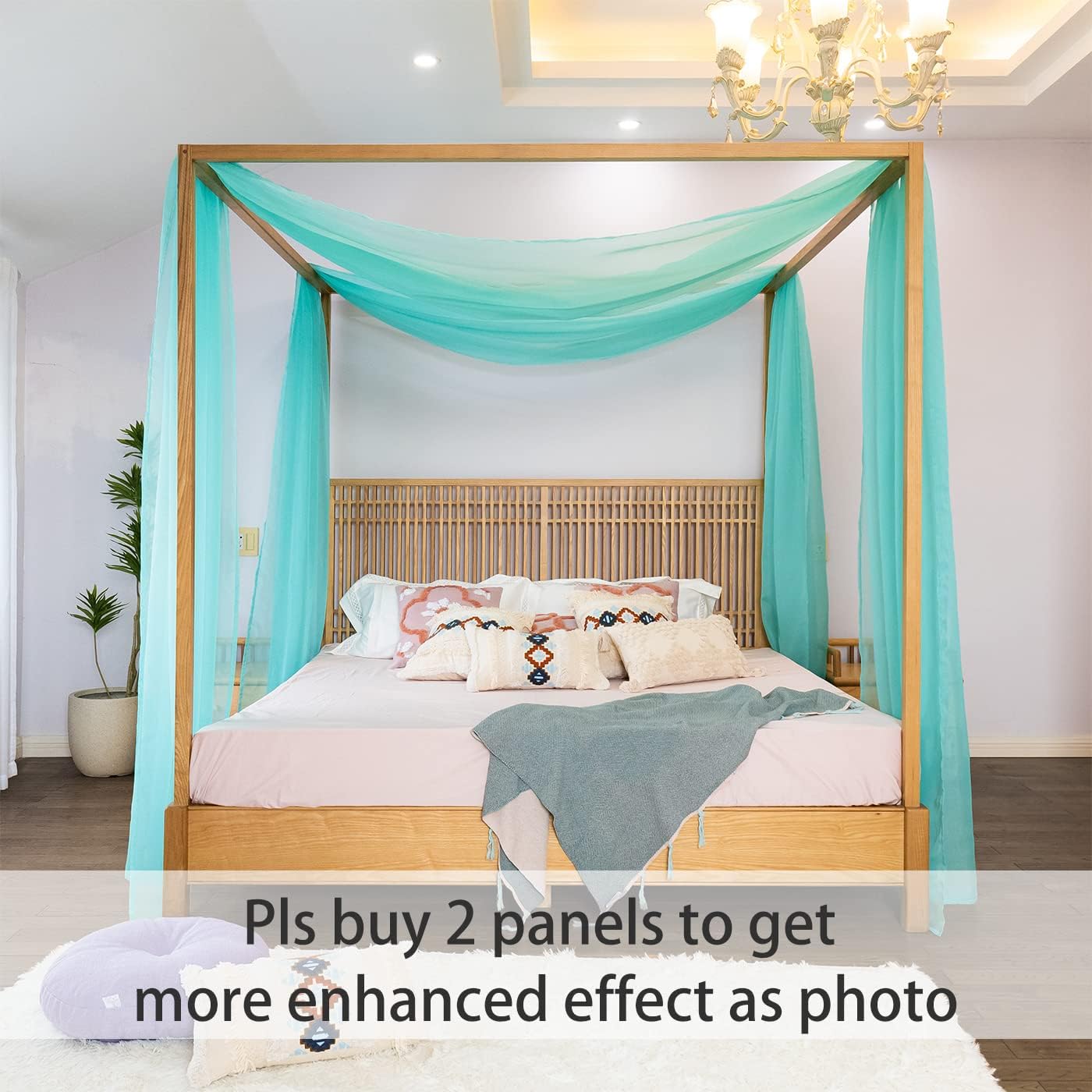 Linentalks Turquoise Canopy Bed Curtains for Queen & Full, Aqua Blue Scarf, Sheer Valance Drapery Over Bed, Four Poster Drapes, 1 PC Canopy Curtains 52X228"