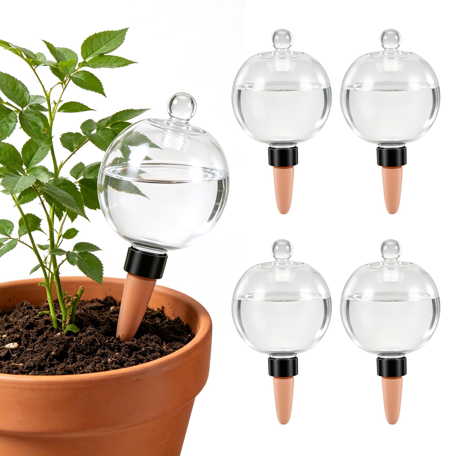 Kinberry 4 Pack Plant Watering Globes 500ml, Plant Watering Devices with Lid, Self Watering Plant Spikes, Slow Release Self Watering System for Indoor Outdoor Plants