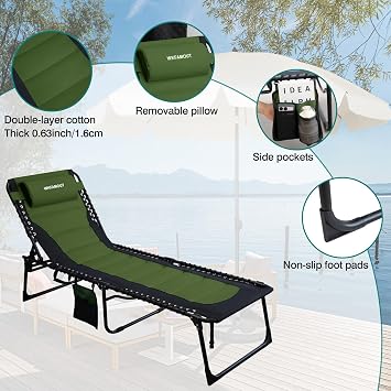 Folding Sun Lounger 5 Position Adjustable Padded Reclining Chair Portable Lounge Chair Camping Foldable Sun Bed for Garden Camping Beach