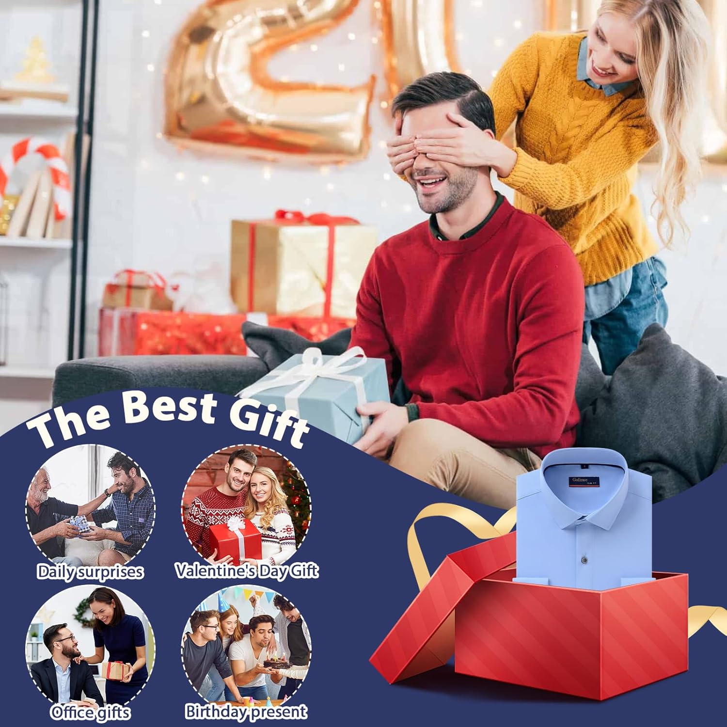 Gollnwe Men's Dress Shirt French Cuff Shirt for Men Slim Fit Stretch Spread Collar with Metal Cufflink - Image 8