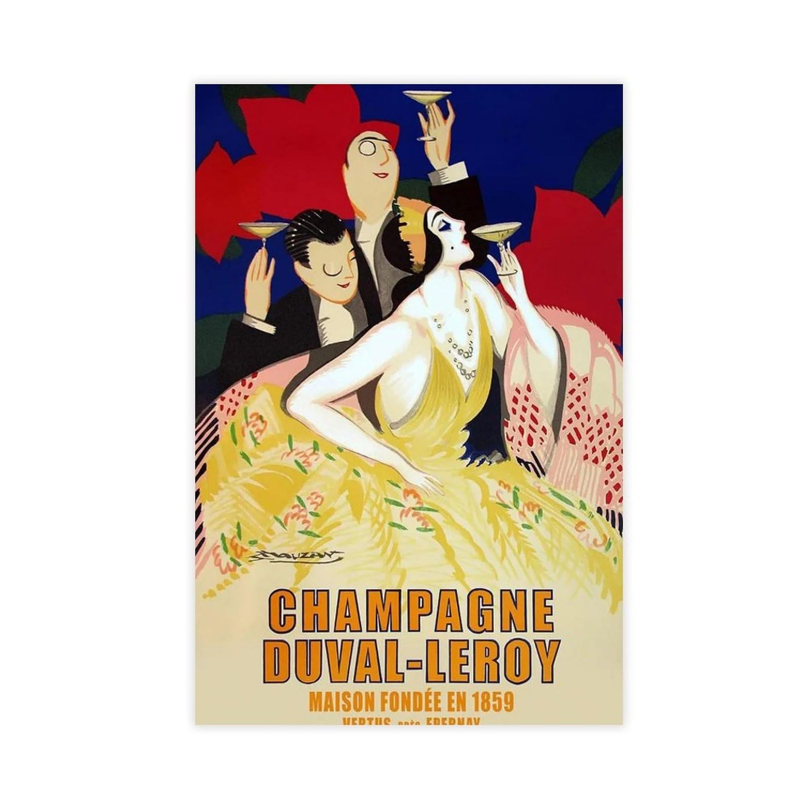 Wjwart Vintage Champagne Duval Leroy Advertisement Canvas Poster Bedroom Decor Landscape Decor Gift 20X30inch(50X75cm)