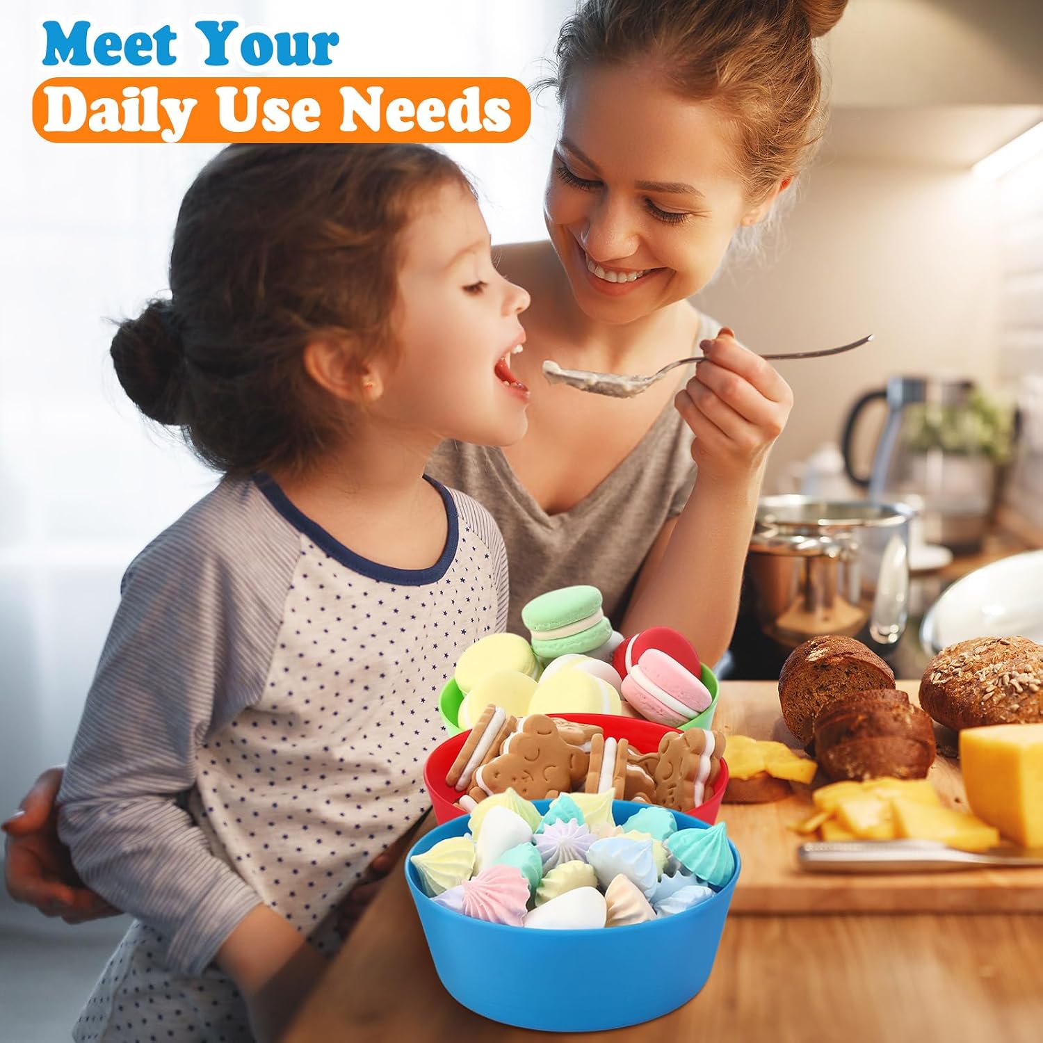 Foaincore Kids Plastic Bowls 10 oz Cereal Snack Microwave Dishwasher Safe Toddler Bowls Kids Colorful Snack Children Salad Dessert Soup Supplies