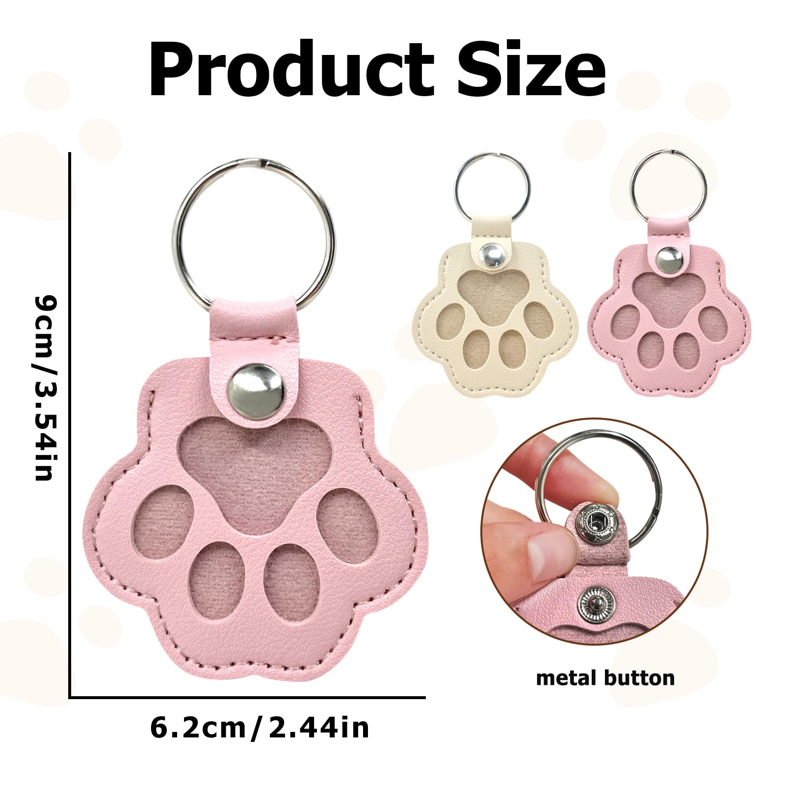 Duuclume Personalized Pet Hair Keepsake Box for Dog Pets Hair Storage Pouch Fur Memorial Keyring for Pet Commemorative,Dog Cat Paw Shape Leather Keychain Pendant (Pink & White) - Image 2