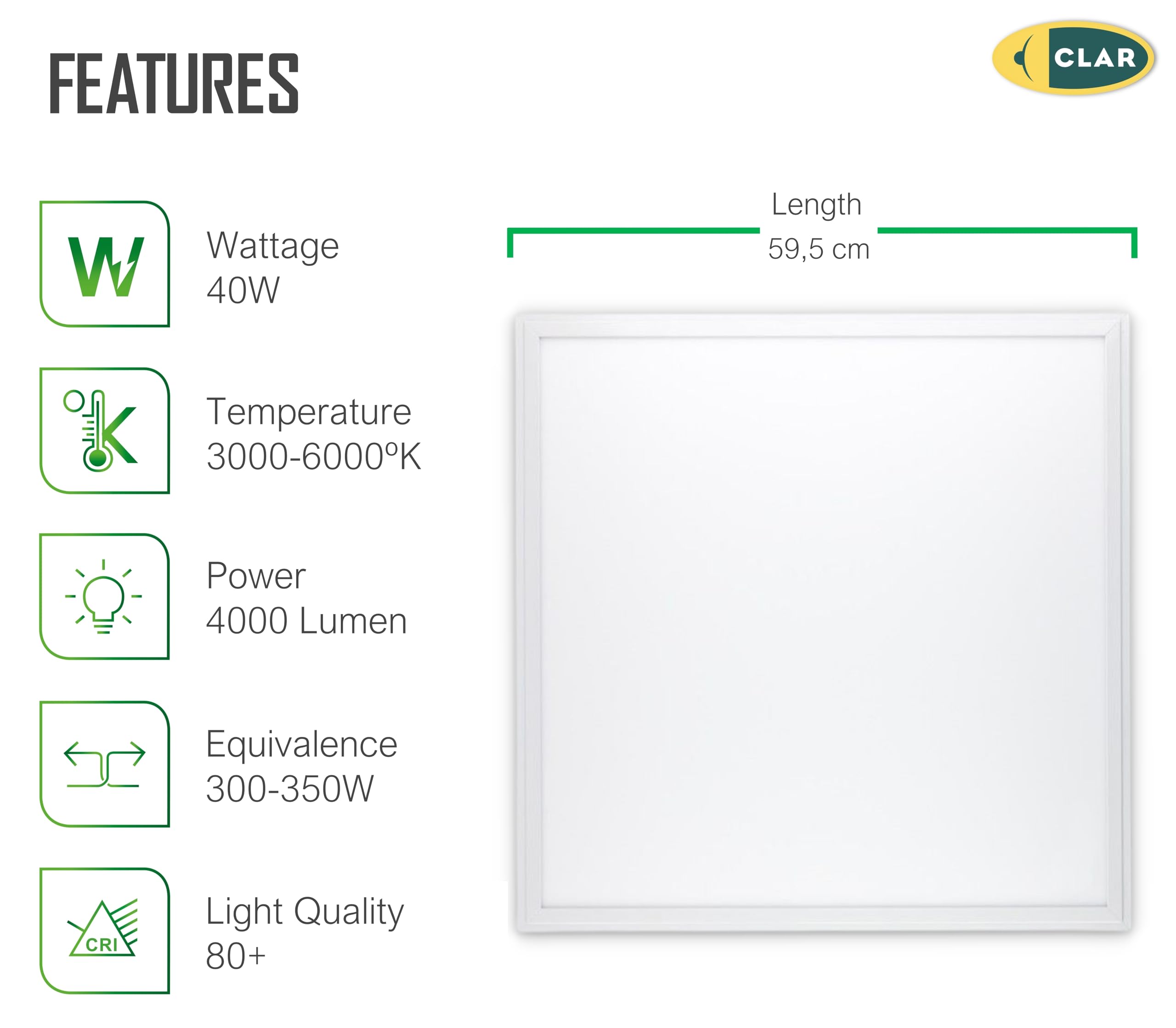 CLAR Piastra LED 60x60, pannello 40W bianco freddo 6000ºK, pacchetto 5