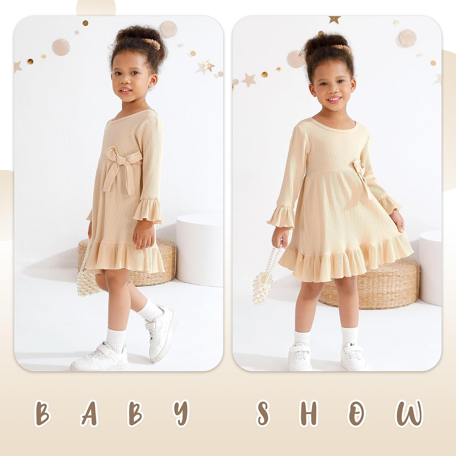 YOUNGER TREE Kids Toddler Dress Baby Girls Fall Dresses Ruffle Long Sleeve Bowknot Casual Winter Dress for Girl
