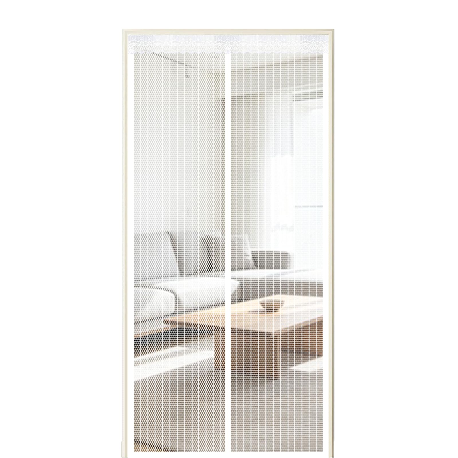 Screen Door 110 x 210 cm Self Sealing Powerful Magnets Fly Insect Screen Door with Powerful Magnets & Full Frame Magic Tape Suitable for Patio Doors Balcony Bedroom, White