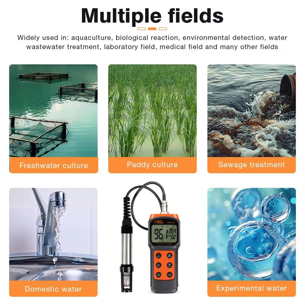 Probador de DO para Acuicultura, Probador de Calidad del Agua, Medidor Digital de Oxígeno Disuelto, Detector de Oxígeno Portátil, Detector de Contenido de Oxígeno
