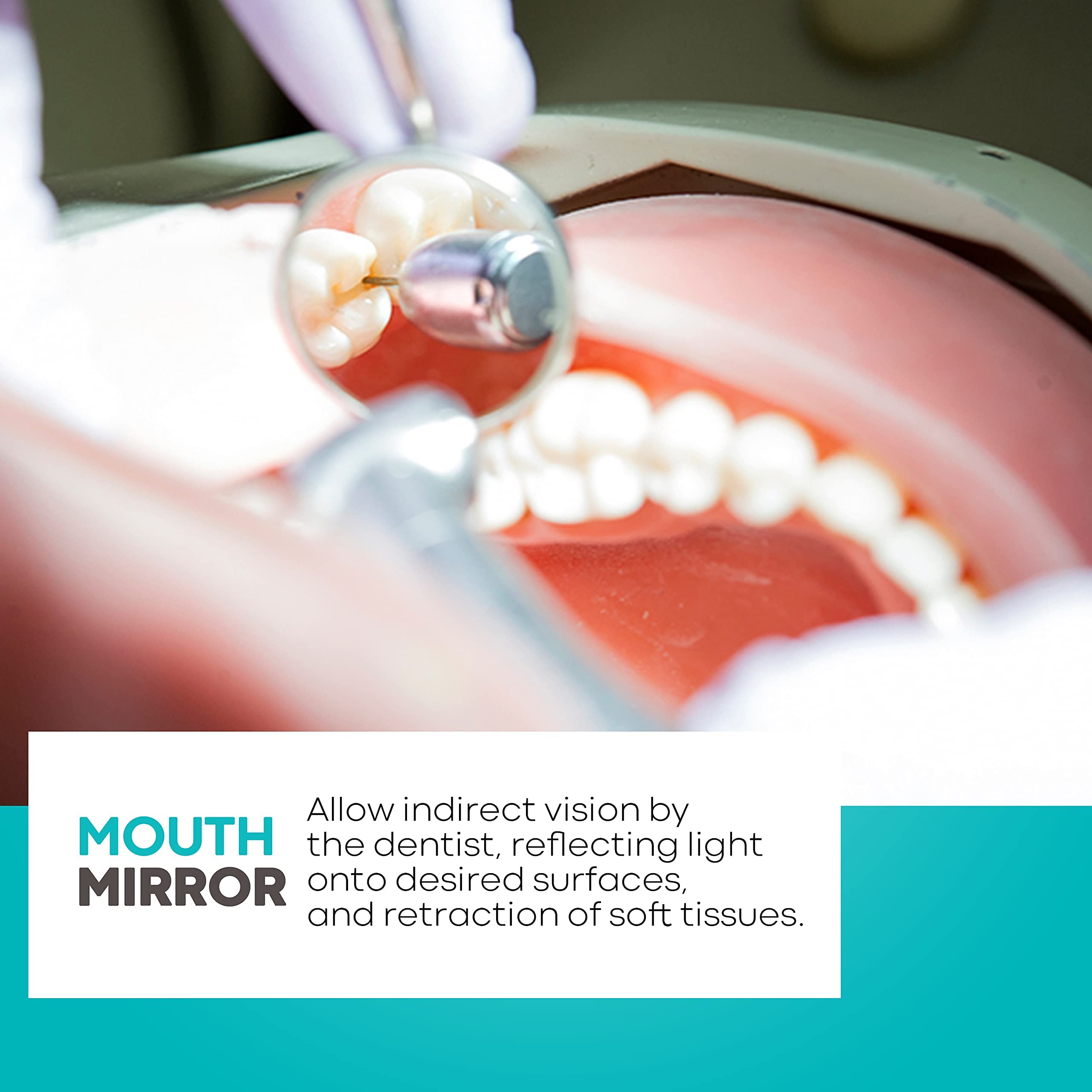 HOKIN Lustro dentystyczne ze stali nierdzewnej do kontroli zębów usta ze stali nierdzewnej lustro dentystyczne narzędzie stomatoskop z dwoma wymiennymi lustrami (lustro nr 5, uchwyt 6,5 cala)