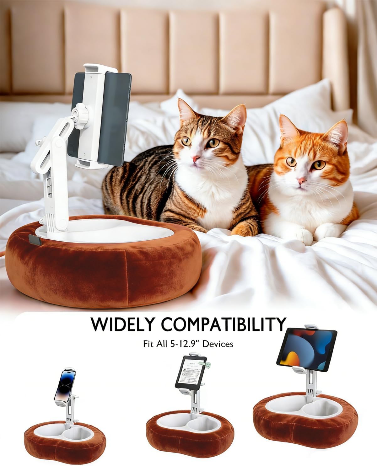 Miledi Tablet Pillow Stand, Compatible with 4.7"-12.9" Kindle, iPad, Phone/Tablet, 360° Rotating Phone Holder for Bed, Detachable Bowl, Reading and Relaxation on Bed (Terracotta)