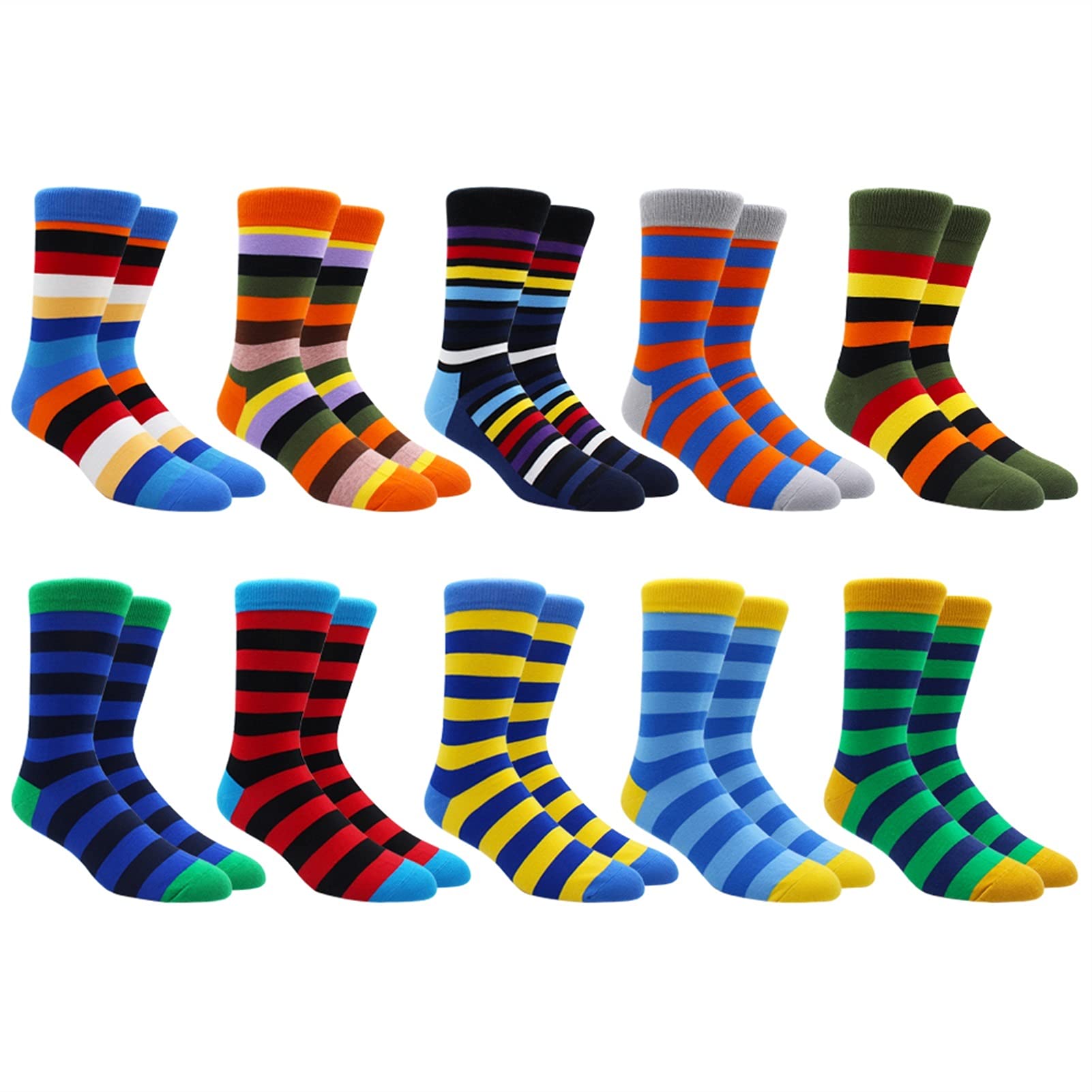 Moda algodón Divertido largas Mujeres y Hombres Calcetines Contraste Color Arco Iris de tamaño más Grande Calcetines de Rayas for Hombres Calcetines (Color : 10 Pairs- B002, Size : EU41-48)