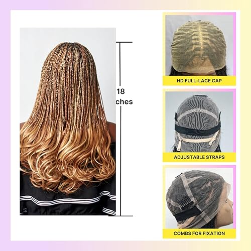 Miniatura 3 de Peluca rizada francesa trenzada sin nudos con encaje frontal transparente 360 HD de 18 pulgadas con pelo de bebé y puntas rizadas, peluca sintética