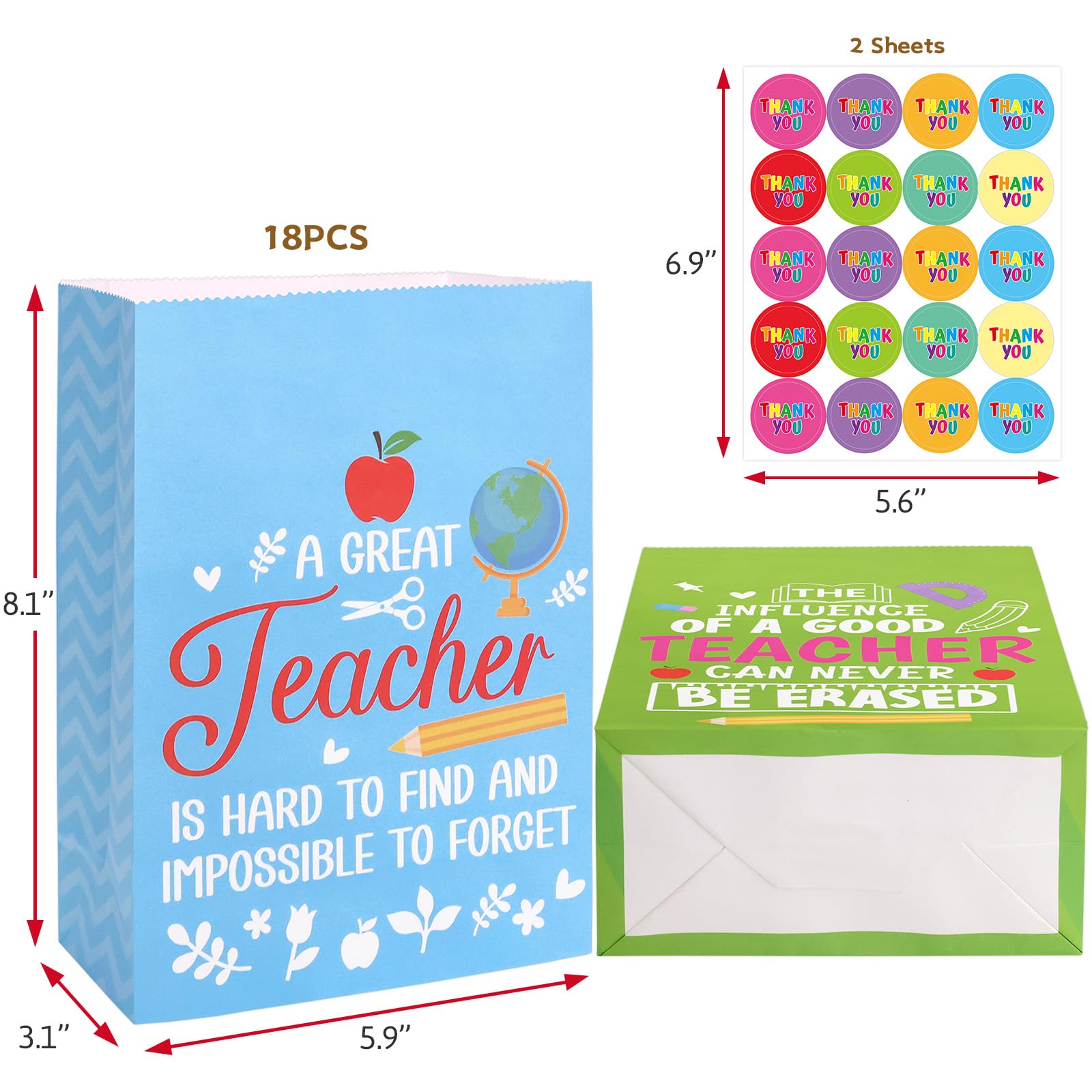 Fancy Land Teacher Appreciation Gift Bags 18 Pcs Thank You Teachers Paper Bags Party Favor Bright Color