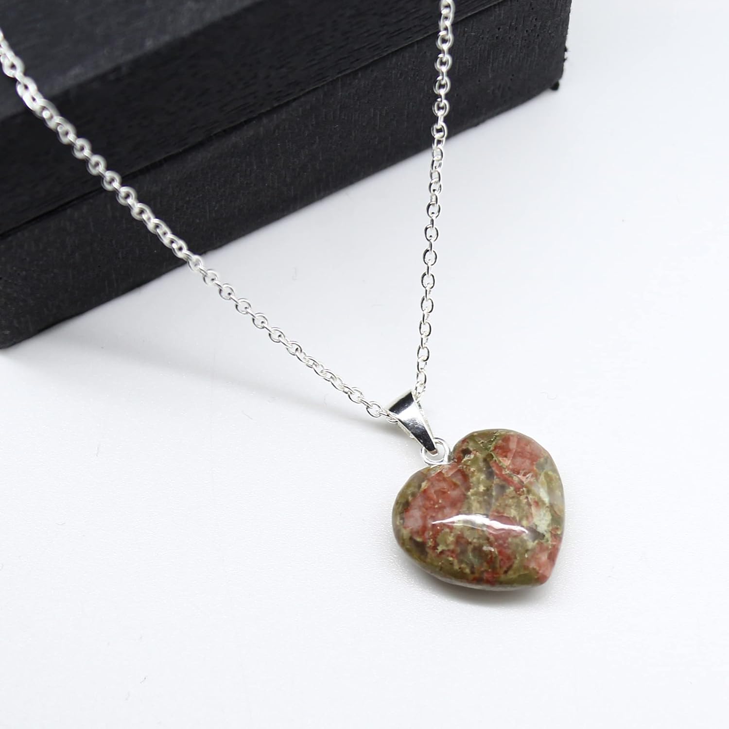 Gempires Unakite Heart Dainty Love Pendant Necklaces Dainty Chain Necklace For Women Gemstone Handmade Jewelry 18 Inch Silver Plated Adjustable Chain - Image 6