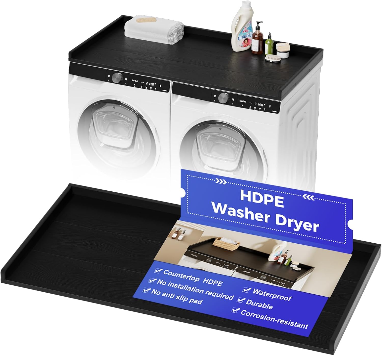 Babenest No-Installation HDPE Washer Dryer Countertop, Over Washer and Dryer Counter Topper Sturdy Cover for Laundry Room Storage and Organization(Black)