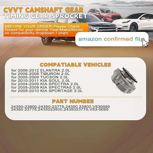 Miniatura 2 de PANGOLIN 24350-23775 CVVT - Piñón de engranaje de árbol de levas para Tucson Kia Soul Spectra Sportage Piezas de repuesto. Reemplazo OE 24350-23800,