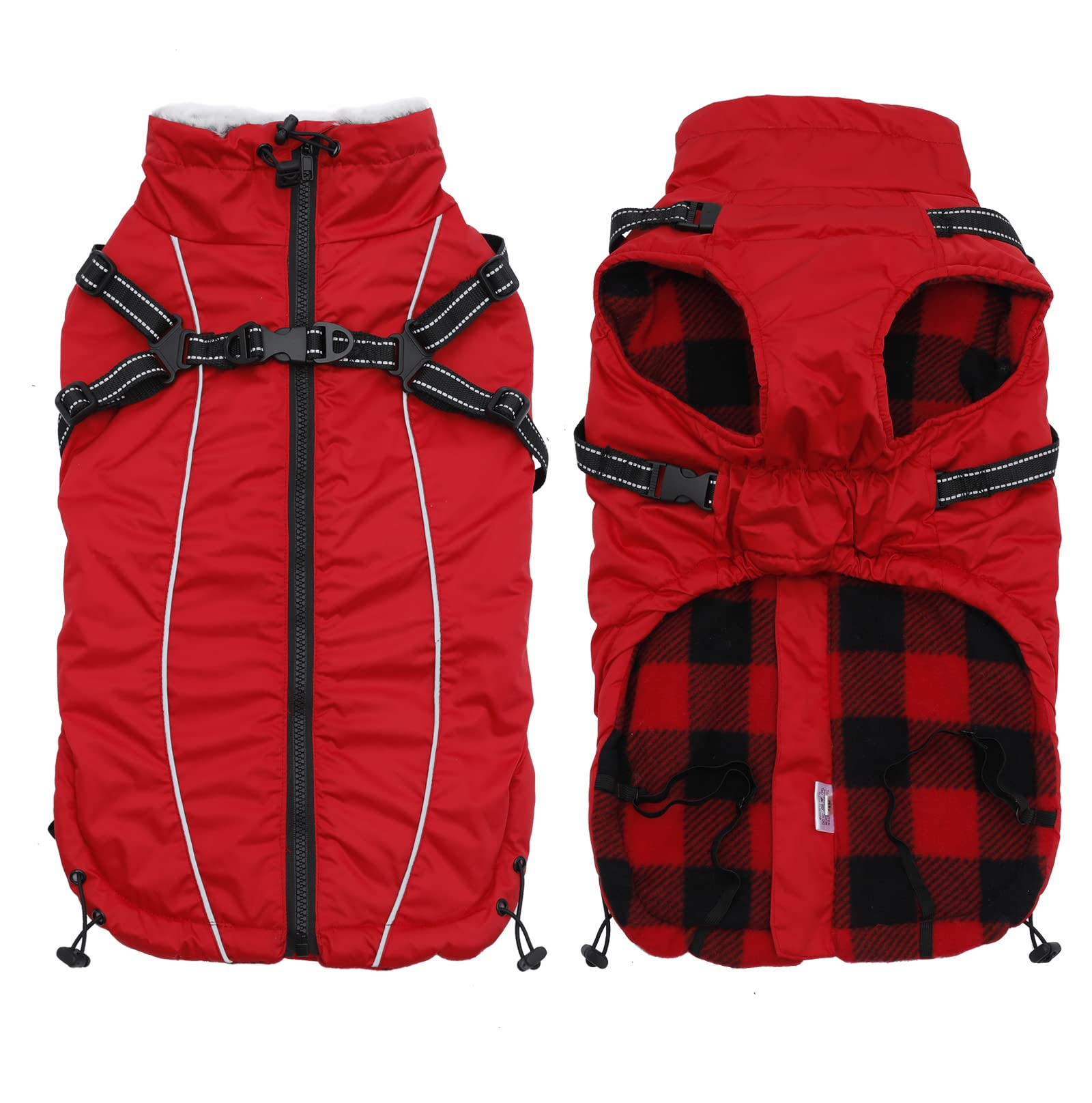 Geyecete Winter Warm Coat with Super inner fleece Dog Jacket Windproof snowproof with Buckle and D-Ring with hood,Pet outdoor jacket-Red-XS