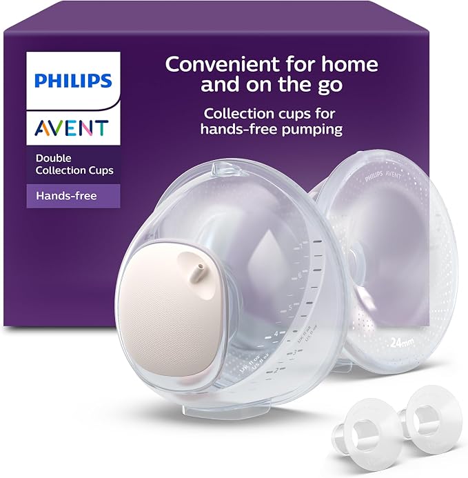 Philips Avent copas recolectoras dobles manos libres, copas recolectoras ultraligeras y transparentes para extractor de leche eléctrico, 4 protectores para el pecho (2x 21 mm y 2x 24 mm), SCF439/01