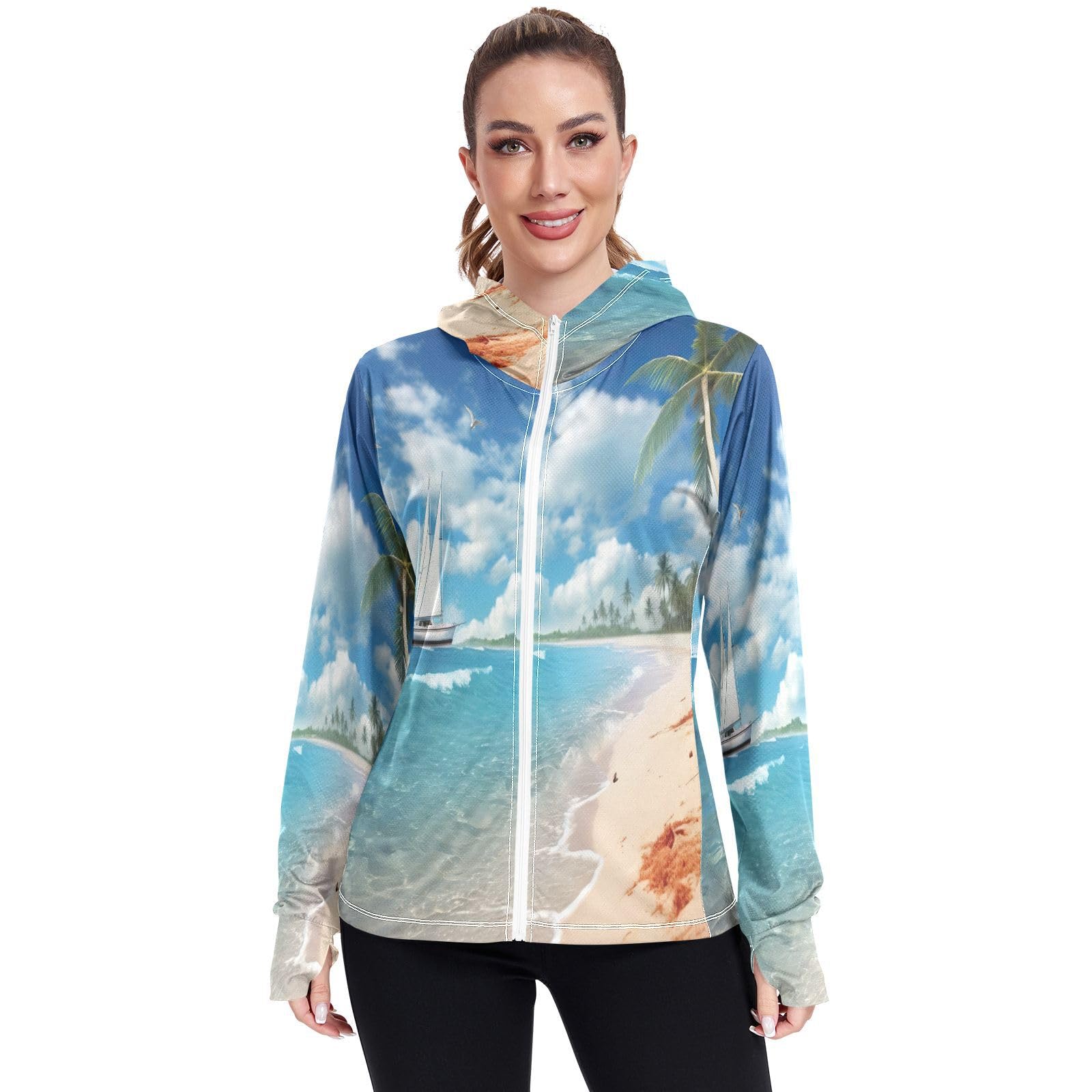 Kigai Shells Women's UPF 50+ Sun Protection Hoodie Jacket Zip Long Sleeve Sun Shirt for Gardening Hiking Outdoor