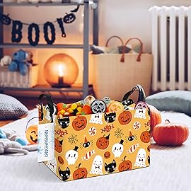 LANGYASHAN Rectangular Halloween Storage Bin Collapse Canvas Fabric Cartoon Storage Basket Home Kitchen Boys and Girls Toys Office Closet Shelf Baskets (Rec Halloween Pumpkin Ghost)