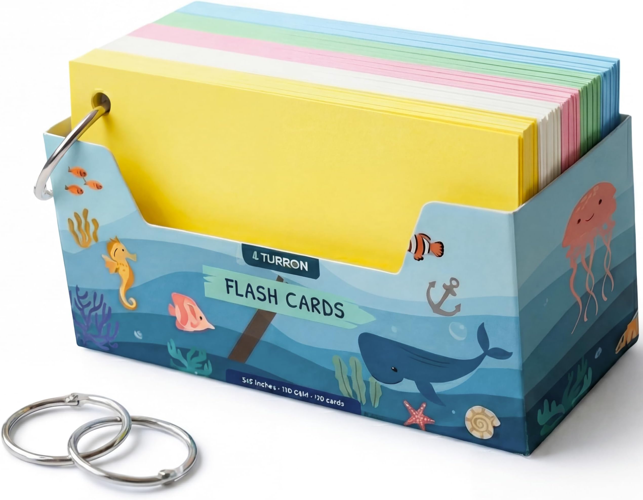 Turron Premium Blank Index Flash Cards | Punched with Binder Rings for Study, Notes & Revision (150, Multicolor, 3 x 5 Inch, Plain)