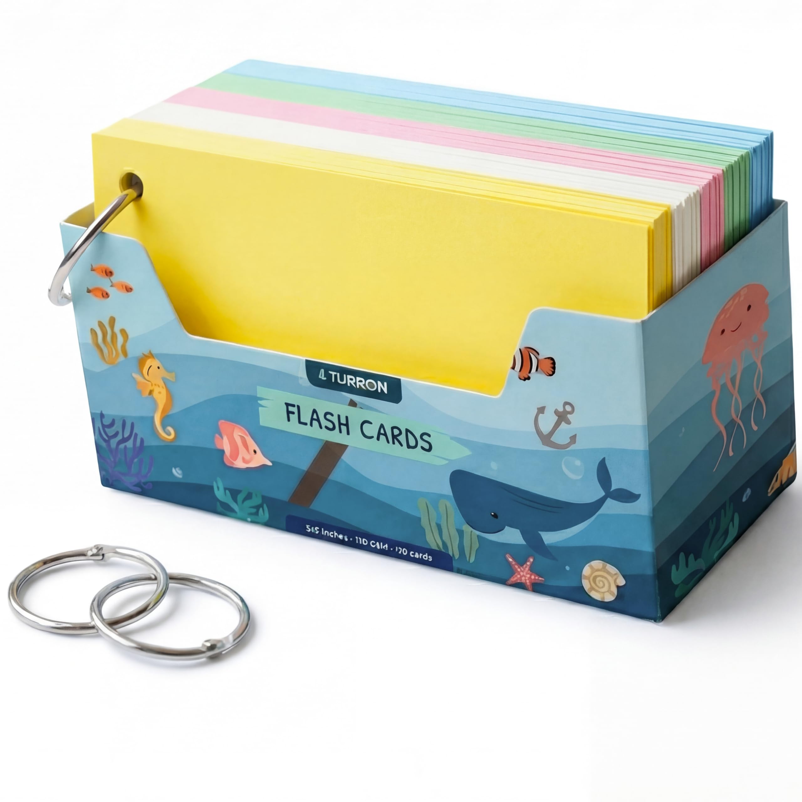 Turron Premium Blank Index Flash Cards | Punched with Binder Rings for Study, Notes & Revision (150, Multicolor, 3 x 5 Inch, Plain)