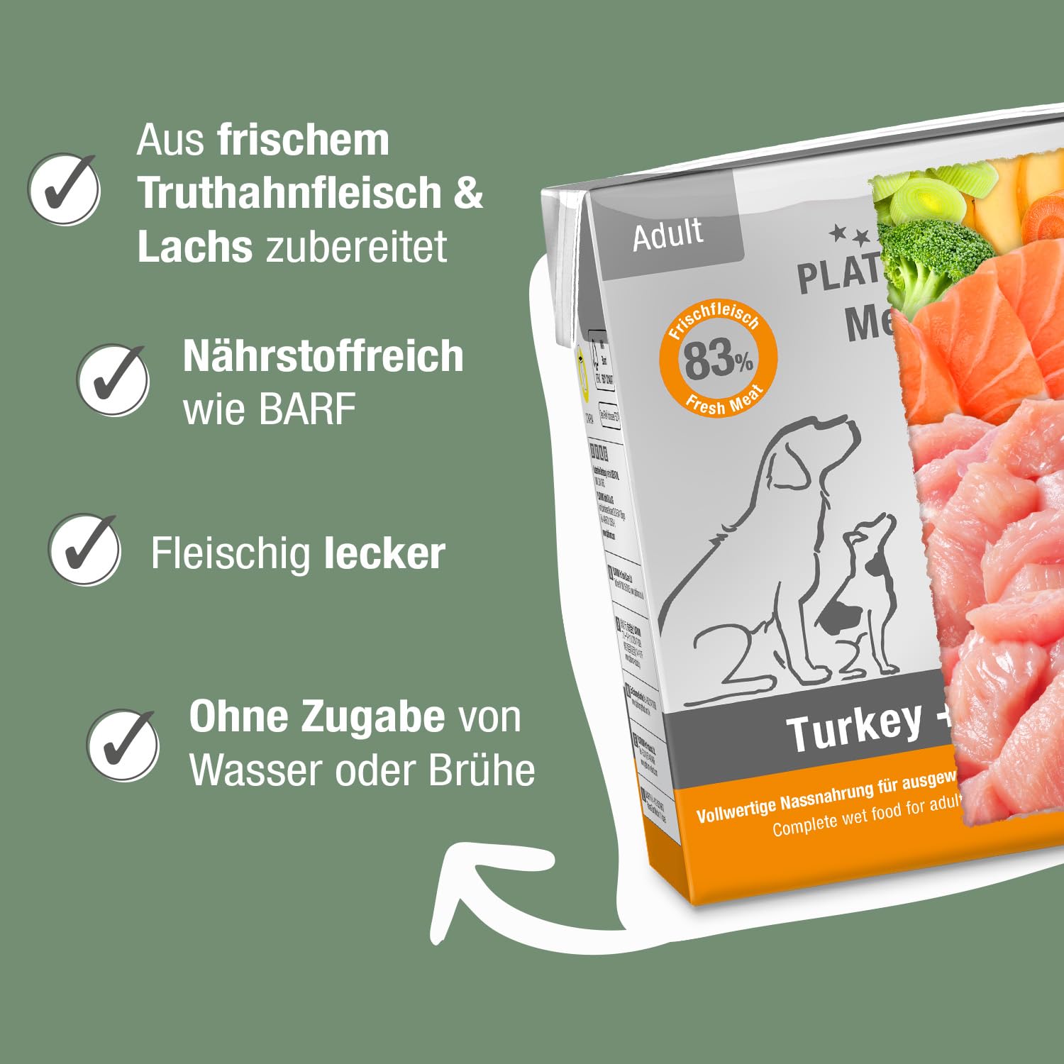 PLATINUM - Nassfutter für Hunde Menu Adult Turkey+Salmon aus FSG - 12x 375g