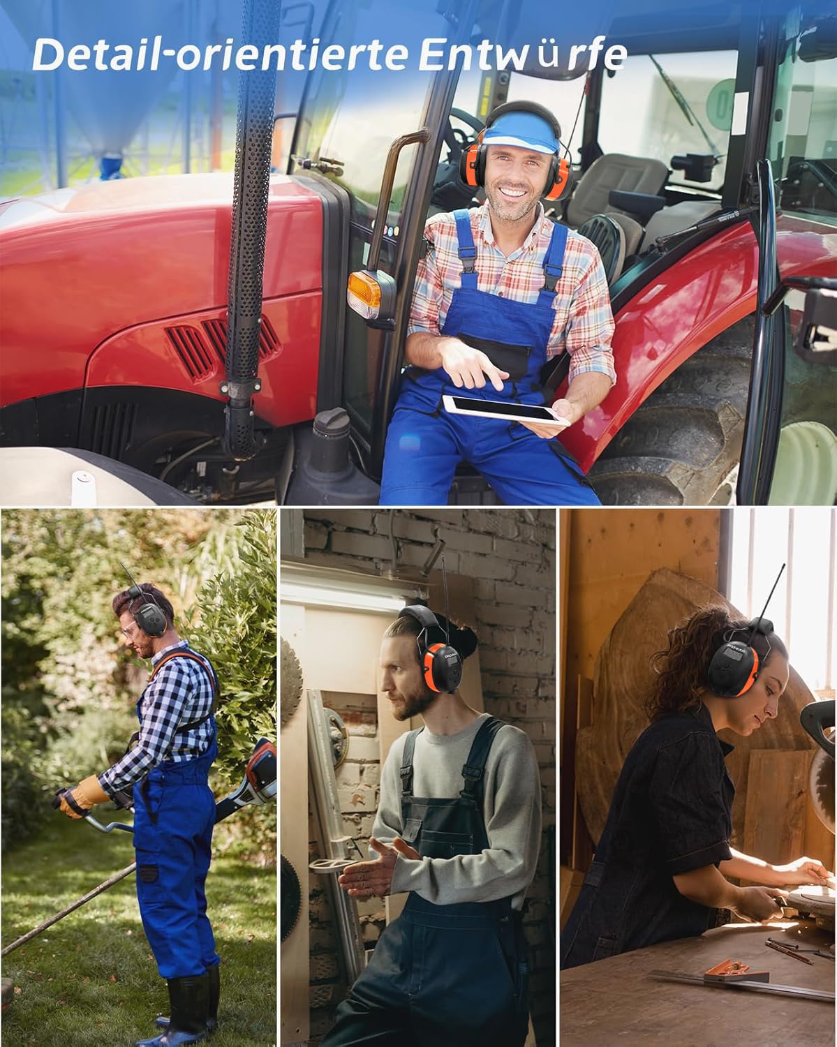 PROHEAR 033 Gehörschutz mit Radio, SNR31dB - Ohrenschützer mit Bluetooth FM/AM, Eingebautem Mikrofon und Lärmreduzierung für Lärmintensive Freizeitaktivitäten Orange