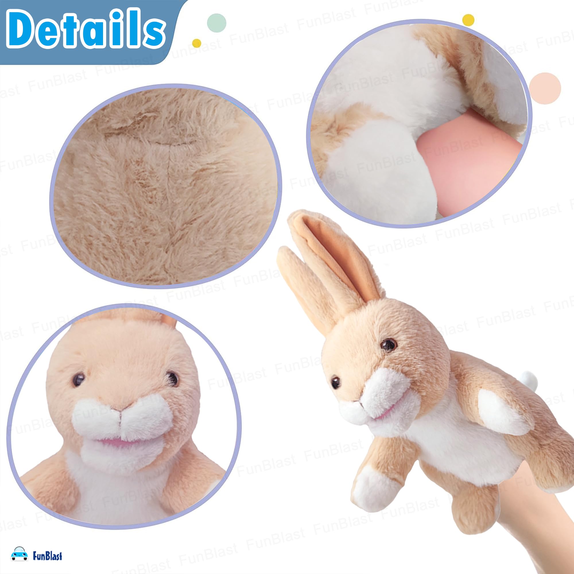 FunBlast Plush Animal Hand Puppets - Soft & Cuddly Animal Figure Puppets for Kids, Storytelling & Role Play, Fun Educational & Learning Toys for Toddlers & Children (Rabbit) 1