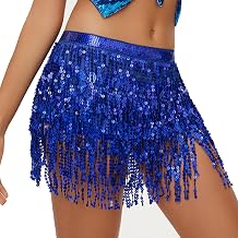 Belly Dance Hip Scarf with Sequins Fringe, djustable Waist Wrap for Performance, Party