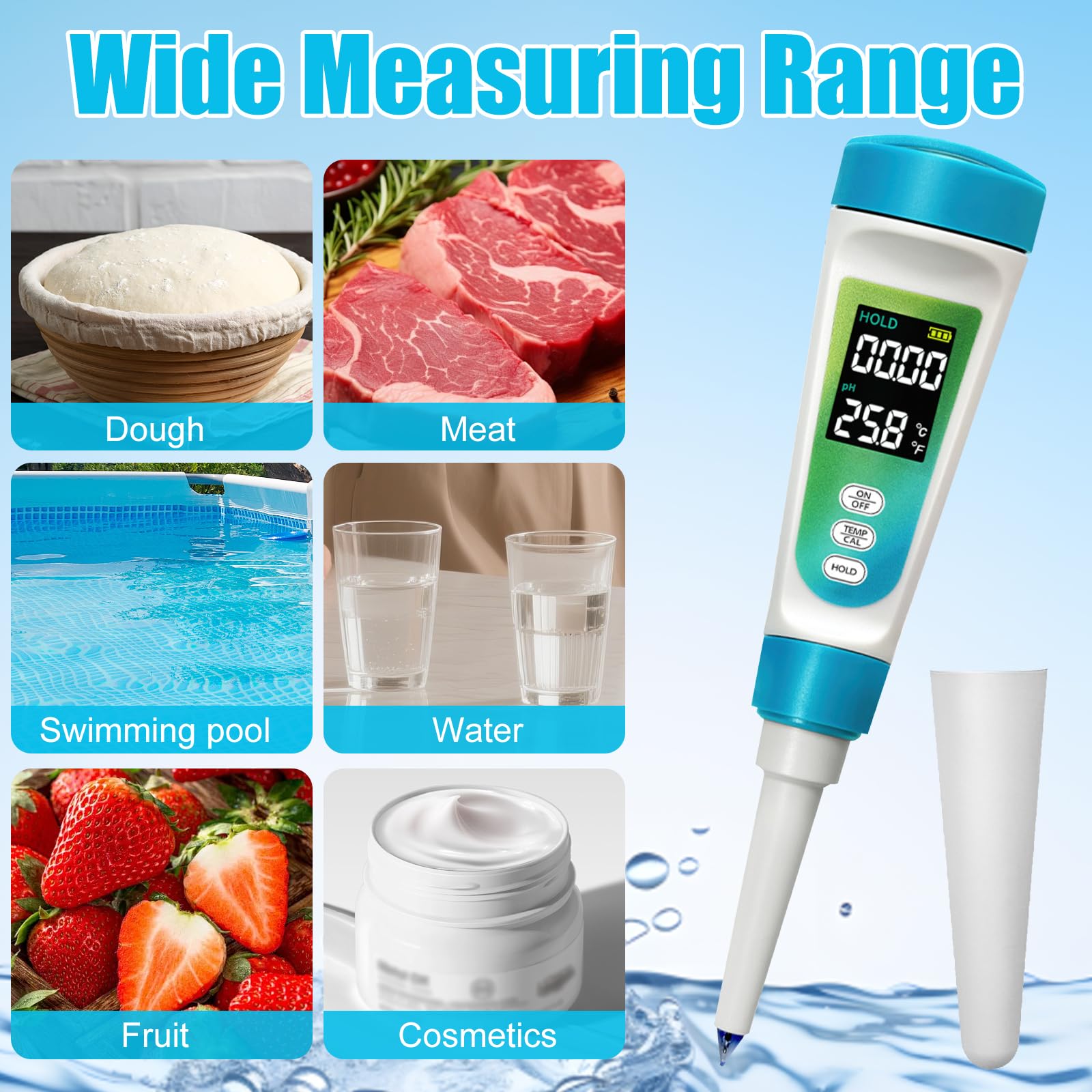 pH Mètre Alimentaire, Testeur de pH Professionnel avec écran LCD rétroéclairé et ATC, 0,01 Haute précision Testeur de pH Numérique pour Aliments, Viande, Fromage, sols Semi-Solides et Eau