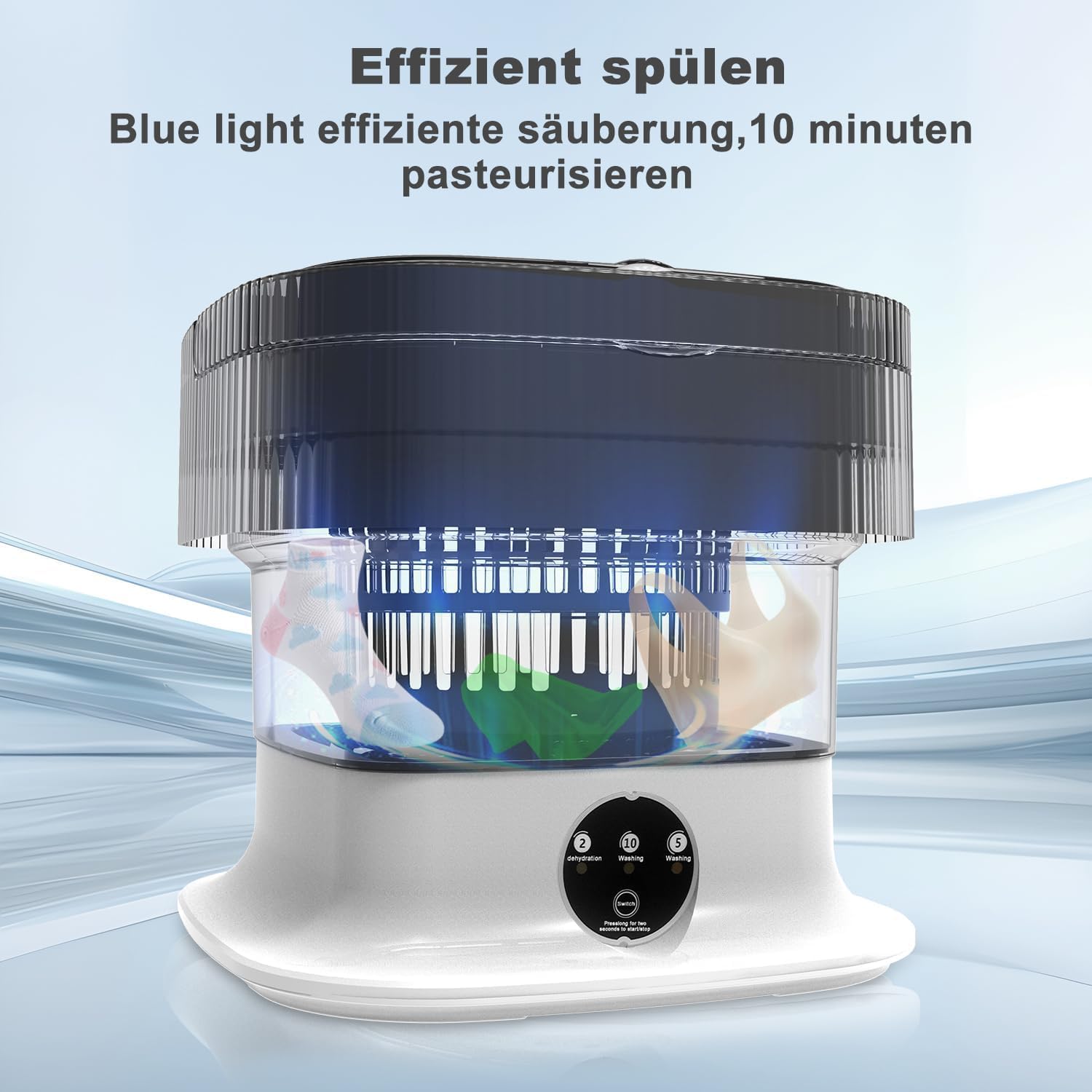Faltbare Mini Waschmaschine 12L – Tragbare Kleine Mobile Waschmaschine mit 3 Waschmodi, Abflussrohr & Schleuderkorb – Kompakt, Leise & IPX4 Wasserdicht – für Reisen, Apartments & Camping (EU-Stecker)