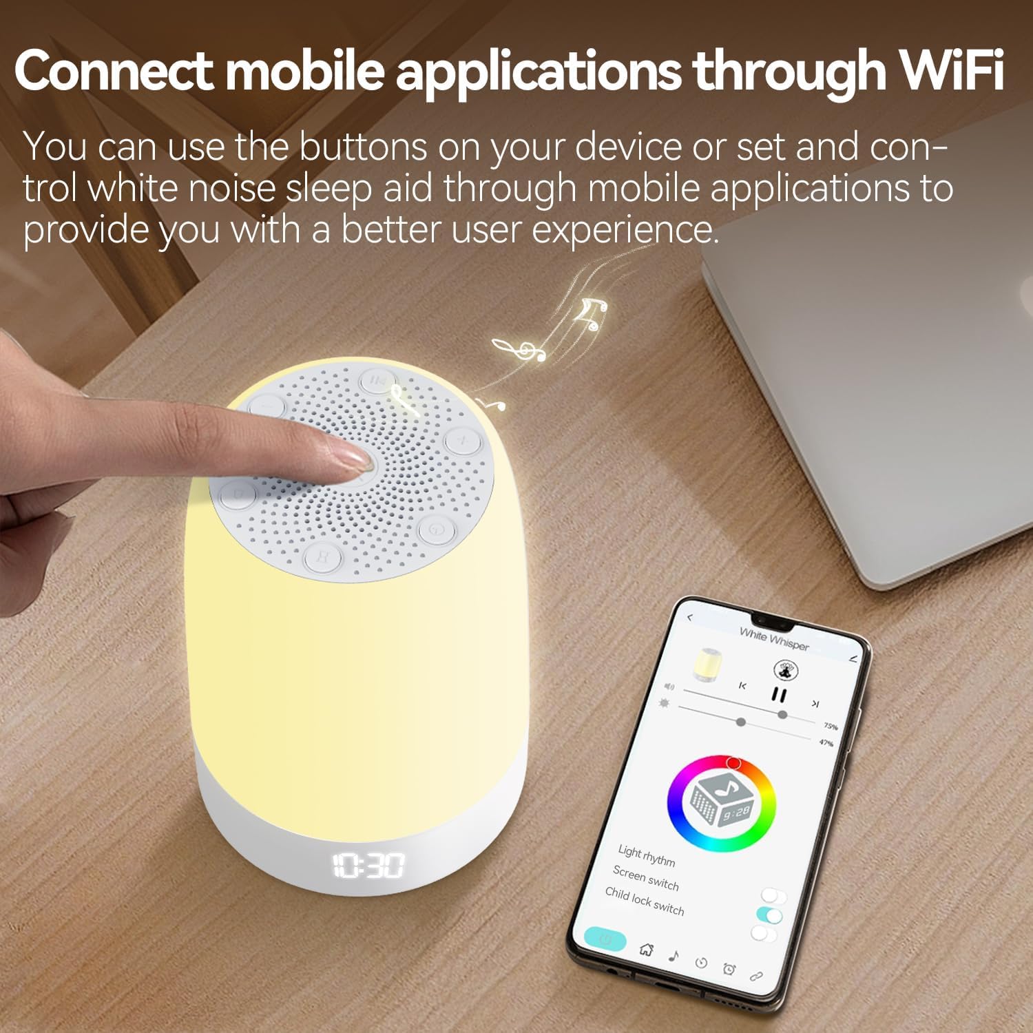 Weißes Rauschen Sound Maschine für Schlaf Kinder Nachtlicht Bluetooth Musik Wecker App Fernbedienung USB Batteriebetrieben 32 natürliche Klänge für Schlafzimmer Kinderzimmer Baby Erwachsene Tragbare